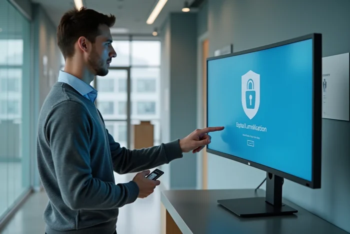 Agent administratif civil du ministère de la Défense s'authentifiant sur MinDef Connect avec badge sécurisé