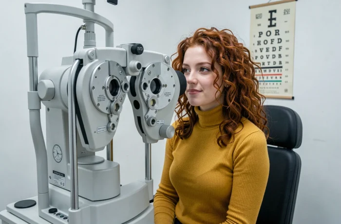 Jeune femme effectuant un examen de vue chez un opticien agréé Itelis